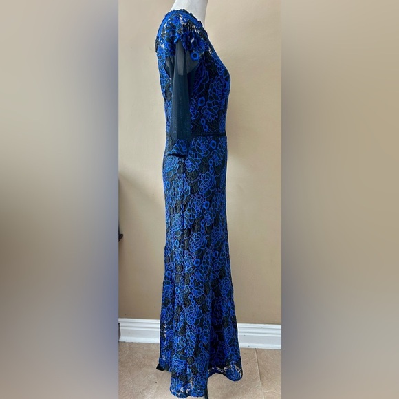 Shoshanna Midnight Raven Black Blue Floral Lace Dress Evening Gown Size 6 NWT - Picture 8 of 12